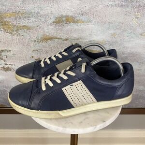 ECCO Shoes Mens Size 9 Blue Leather Mesh Low Top Lace Up Casual Comfort Sneakers
